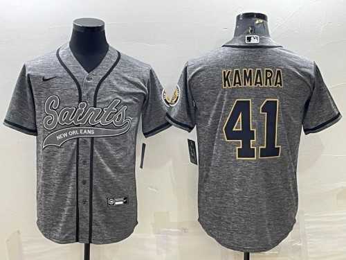 Mens New Orleans Saints #41 Alvin Kamara Gray With Patch Cool Base Stitched Baseball Jersey->new orleans saints->NFL Jersey